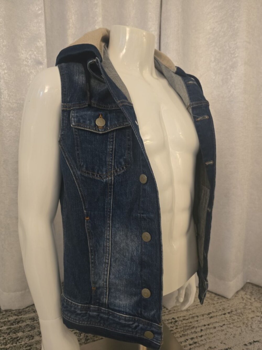 Zara Man Denim Jean Pockets With Sweatshirt Hoodie vest Mens Medium Jacket Hot